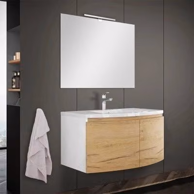 Mobile bagno sospeso d'angolo INBAGNO moderno con ante a battente soft close, colore bianco oro e marrone – 1