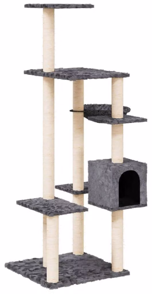 Albero per gatti grande, con pali per affilare gli artigli e una casetta