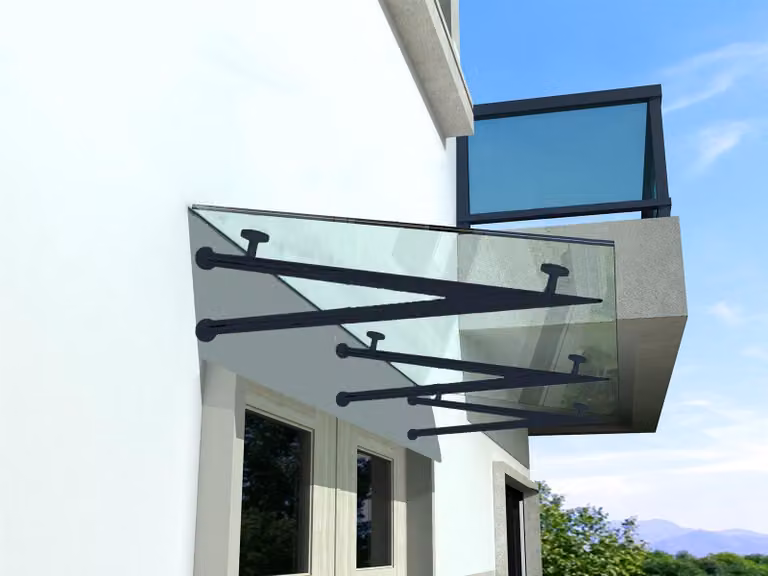 Glaswerk Westfalen - (3V) Tettoia in vetro trasparente, dimensioni 230x90 cm, completa di supporti, colore RAL7016