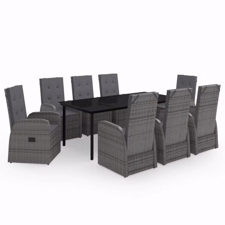 Set da Pranzo da Giardino 9 pz con Cuscini Grigio
