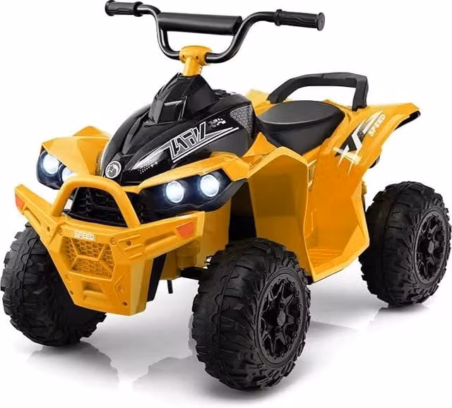 Quad Elettrico per Bambini Costway 12V con Luci, Suoni e Musica, Auto Cavalcabile con Velocità Regolabile, Giallo – 1