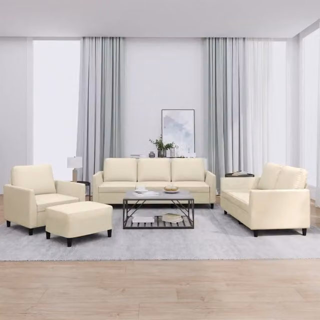 Set di Divani 4 pz con Cuscini crema in Similpelle 3201746