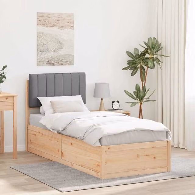 Letto con testiera rivestita vidaXL in legno di pino e tessuto grigio L/P/H: 200 x 80 x 85,5 cm