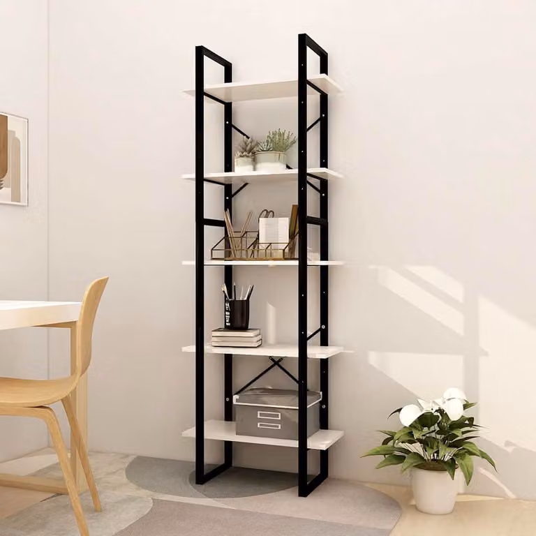 Libreria Industrial vidaXL in Legno di Pino e Metallo, Bianca, L: 60 cm, P: 30 cm, H: 175 cm