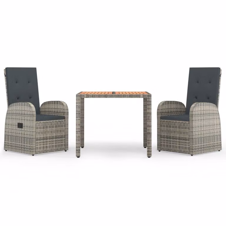 Set da Pranzo da Giardino 3 pz con Cuscini in Polyrattan Grigio