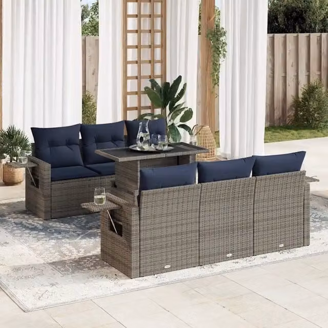 Set Divani da Giardino con Cuscini 7pz Grigio Polyrattan Acacia 3326422