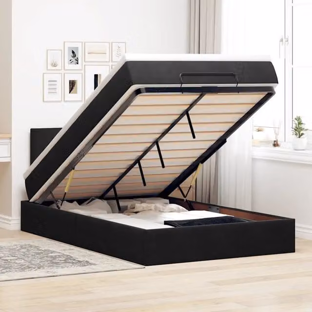 Letto con contenitore a sollevamento vidaXL in velluto nero e bianco L/P/H: 200 x 120 x 280 cm – 1