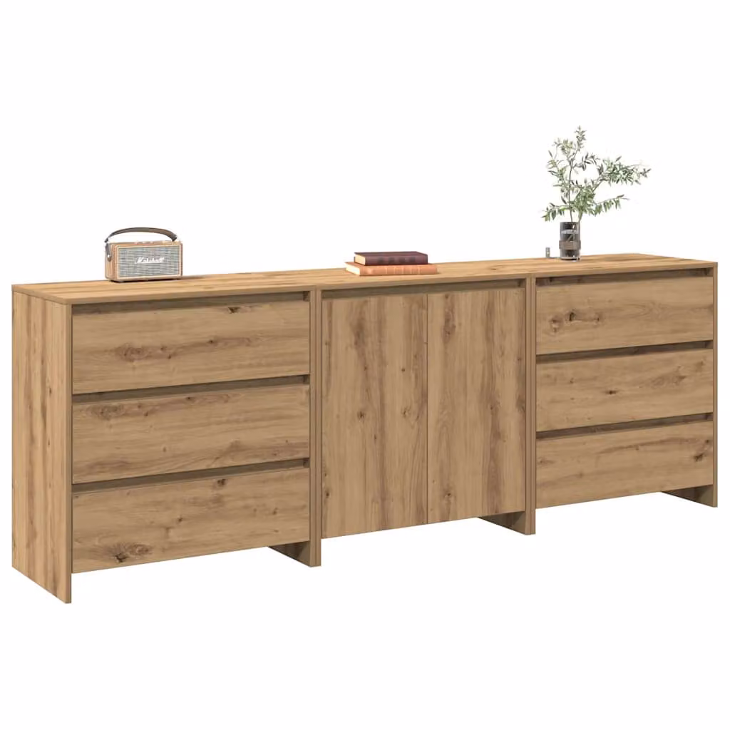 Set di 3 credenze vidaXL in legno multistrato e MDF color rovere, design moderno marrone opaco