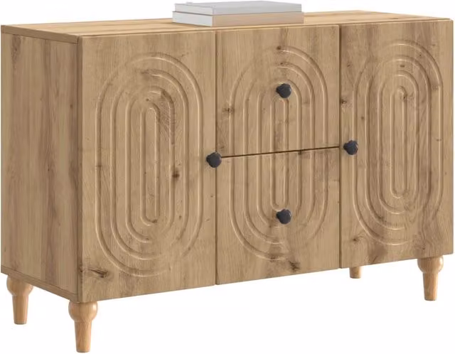 Mobile TV in Rovere Artigianale Marrone con Cassetto, Design Minimalista, L: 89 cm, P: 34,5 cm, H: 60 cm