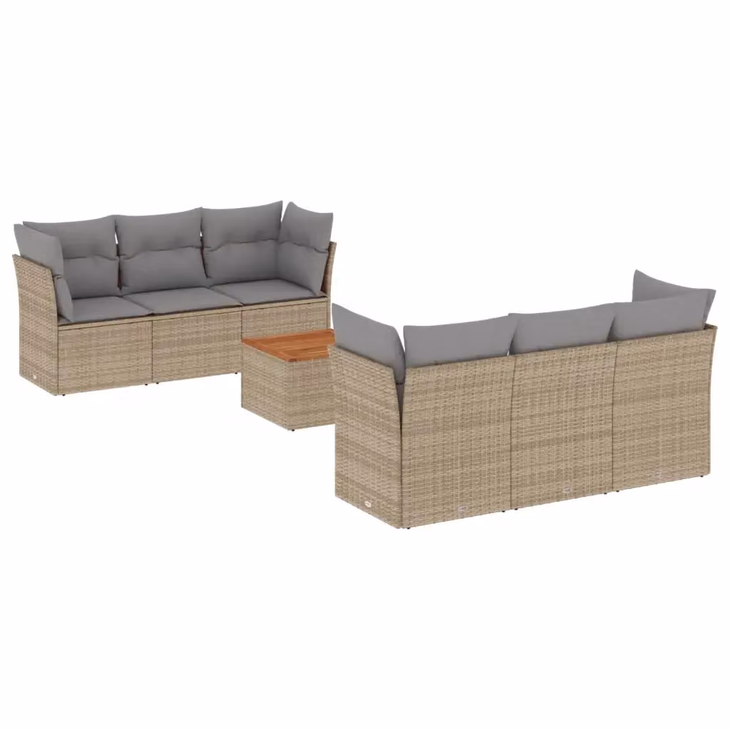 vidaXL Set Divani da Giardino 7 pz a Forma di L in Polyrattan con Cuscini Beige e Tavolino da Esterno – 2