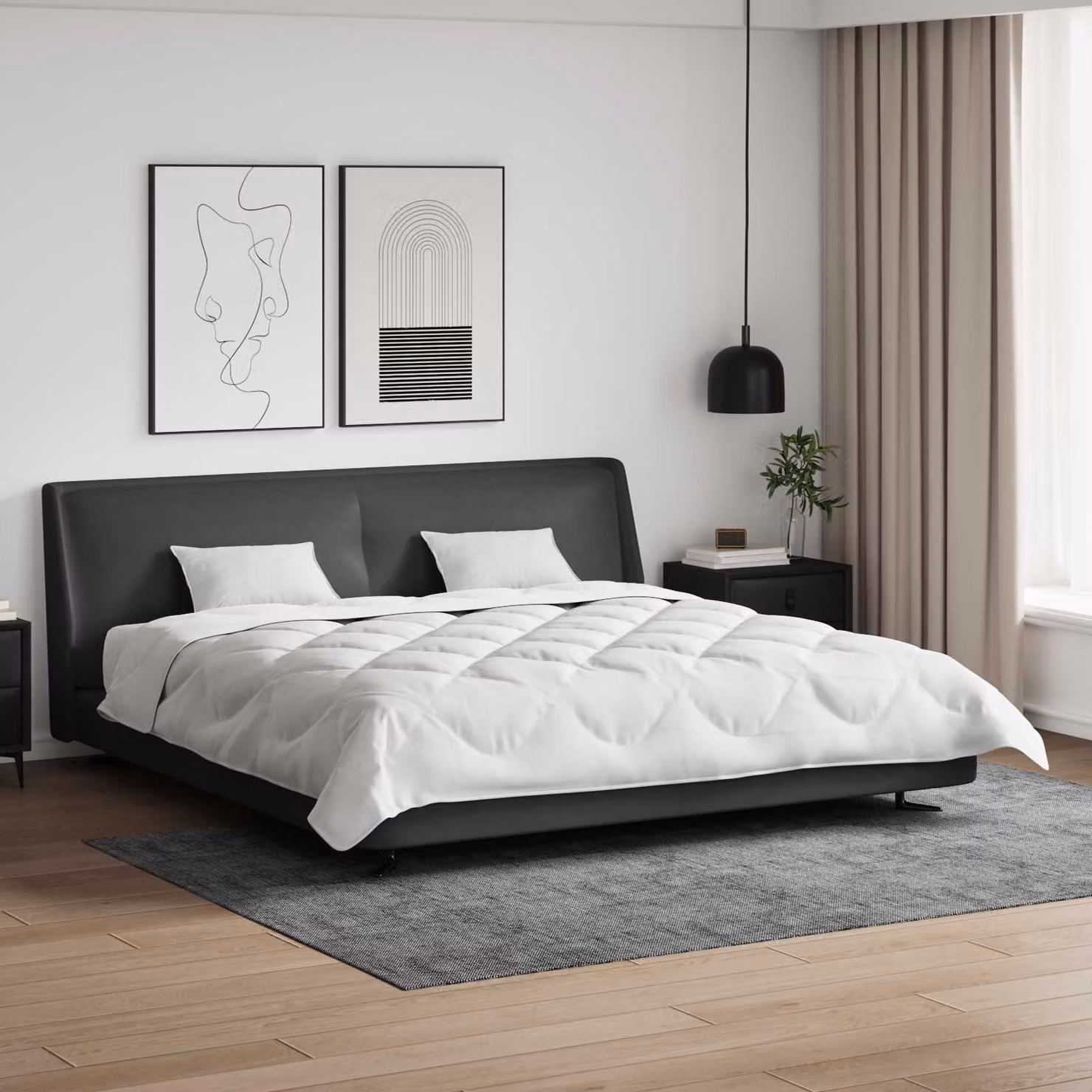 Set Piumone e 3 Cuscini vidaXL in Microfibra e Bamboo, Bianco, 200 x 220 cm
