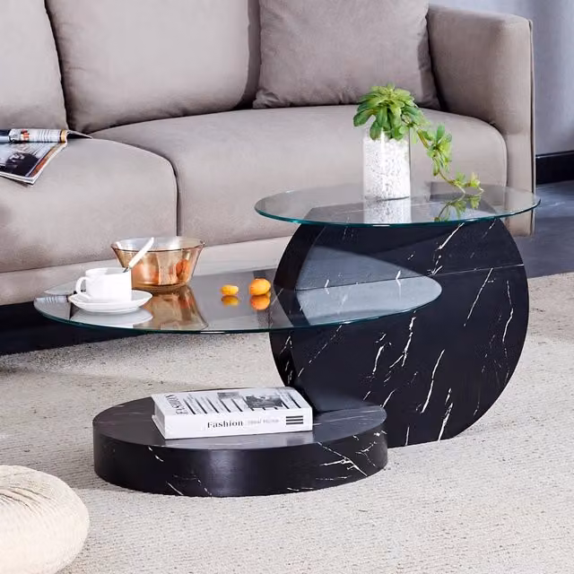 Tavolino basso moderno Mivray con vetro temperato e supporto in MDF nero trasparente L: 78.5 cm, P: 78.5 cm, H: 24.5 cm – 1