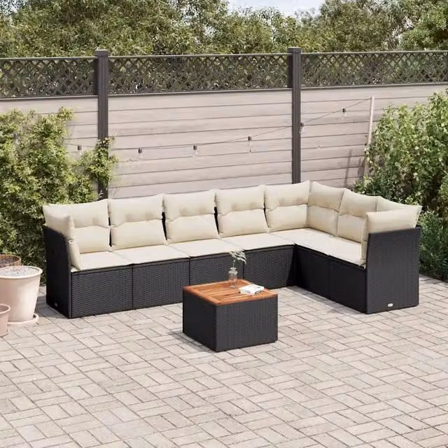 Set Divani da Giardino con Cuscini 8 pz Nero in Polyrattan 3256007