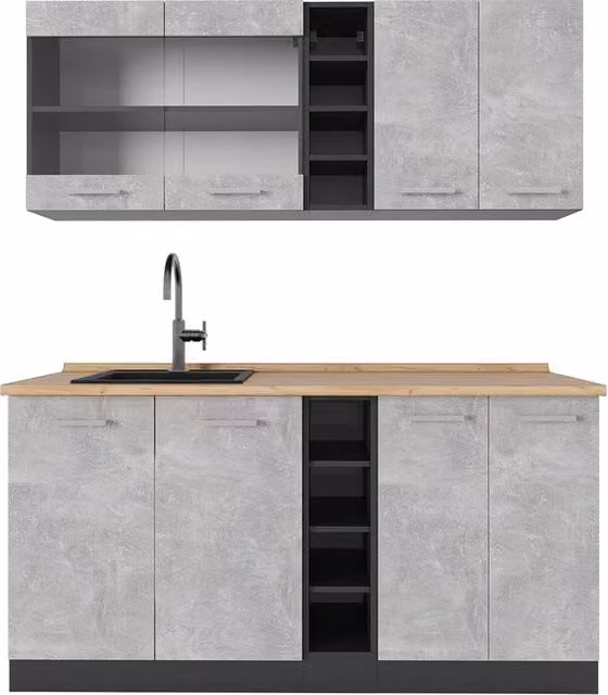 Cucina completa R-Line Calcestruzzo/Antracite 160 cm, PL Rovere Vicco