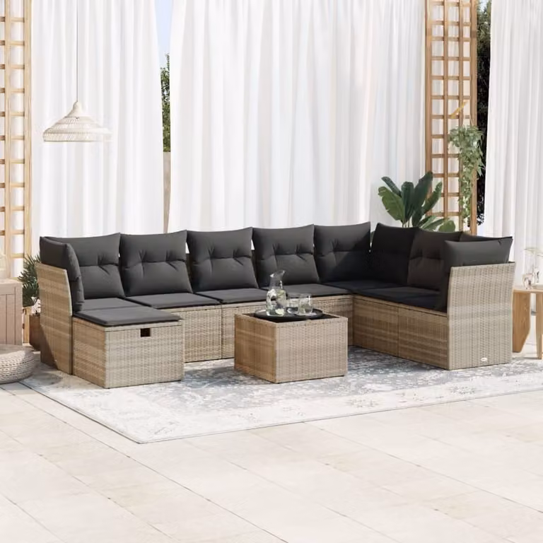 Maison Exclusive - Set Divano da Giardino 9pz con Cuscini Grigio Chiaro Polyrattan