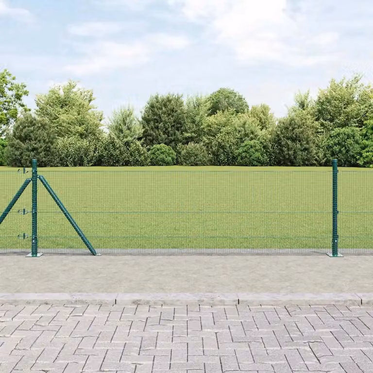 Recinzione Metallica Saldata vidaXL con Base in Cemento, Verde, L: 10 m, H: 0,4 m