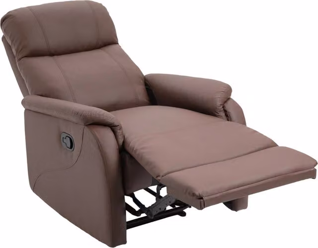 Poltrona Relax Manuale con Schienale Reclinabile 145° e Poggiapiedi in Pelle PU Marrone, 76x91x106cm