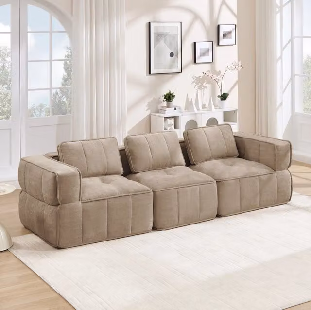 Divano modulare 3 posti 271x93x67 cm in poliestere; sabbia; senza montaggio