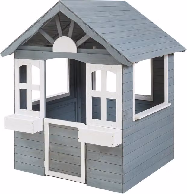 Casetta da gioco per bambini HELLOSHOP26 in legno di abete, grigio e bianco, L 138 cm x P 120 cm x H 102 cm