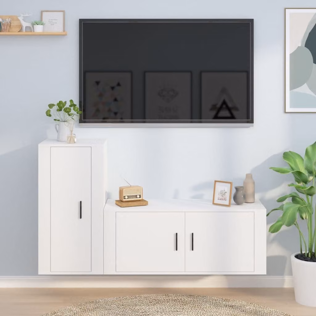 Set di mobili porta TV da parete vidaXL in legno e MDF bianco stile classico per soggiorno