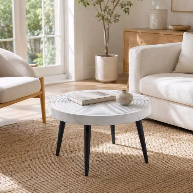 Tavolino rotondo moderno WISHDOR con piano in MDF effetto marmo astratto e struttura in metallo, disponibile nei colori bianco, grigio o nero – 1