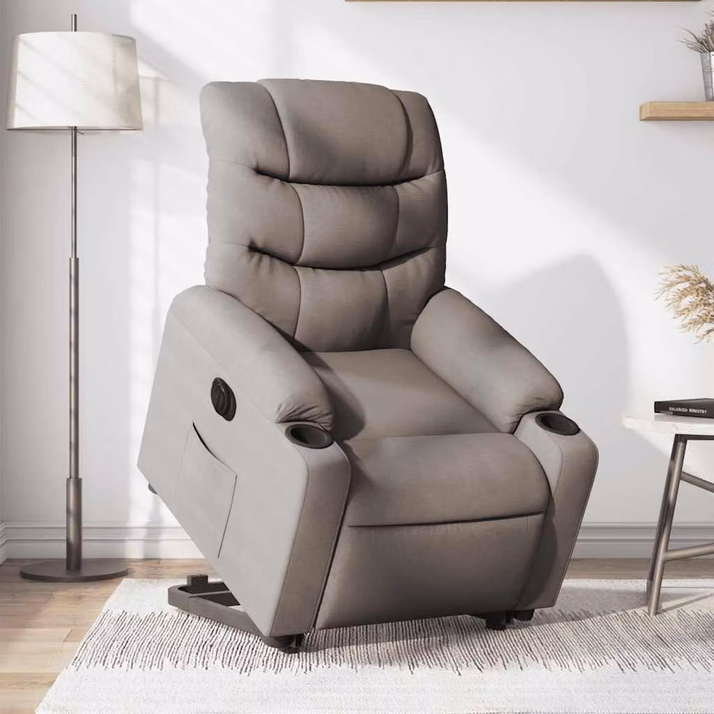 vidaXL Poltrona Alzapersona Reclinabile Elettrica con Braccioli in Tessuto Beige e Grigio – 1