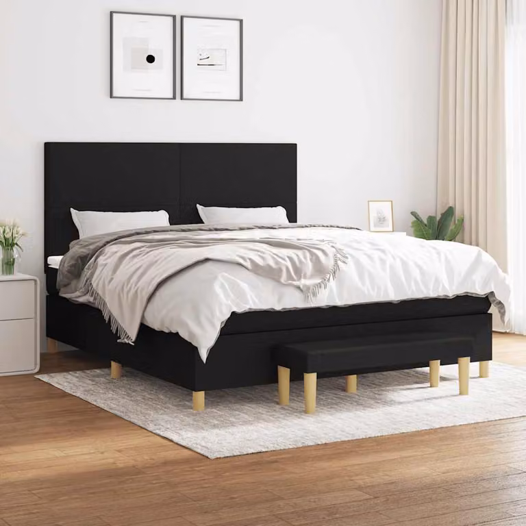 vidaXL Giroletto a Molle Ibrido con Materasso in Tessuto Nero L/P/H: 160 x 200 x 128 cm