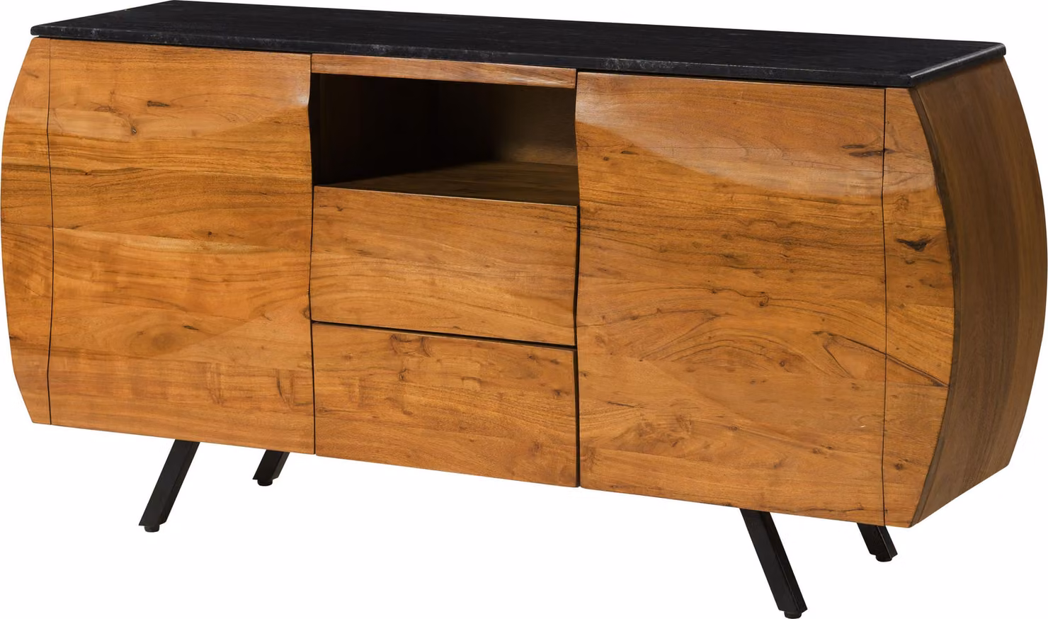 MASSIVMOEBEL24 | Credenza in legno di acacia 154x40x75 laccato naturale / marmo scuro MONTREAL #125