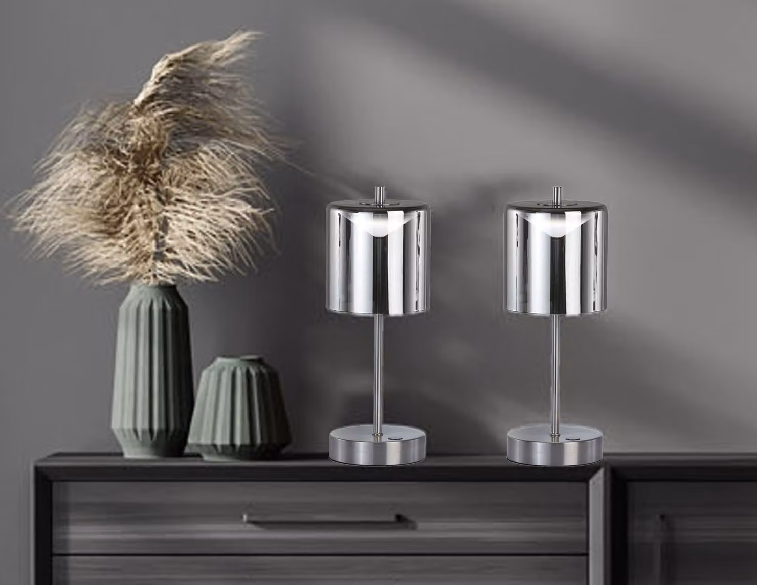 Set di 2 lampade da tavolo ricaricabili senza fili dimmerabili - argento / vetro fumé, altezza 34,5 cm