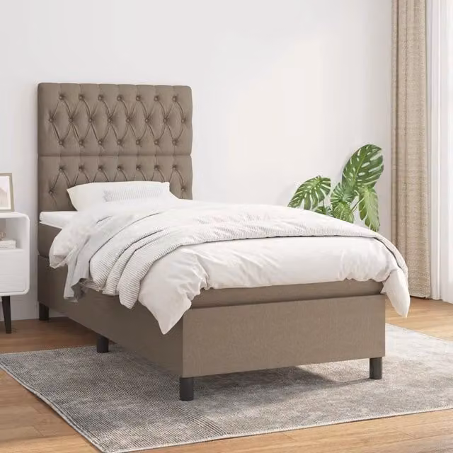 Letto Ibrido vidaXL con Giroletto a Molle e Materasso in Tessuto Beige e Bianco L/P/H: 100 x 200 x 203 cm