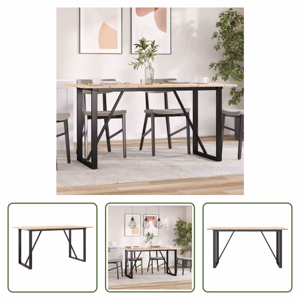 The Living Store Tavolo da pranzo O-frame 160x80x75 cm in pino massiccio e ghisa