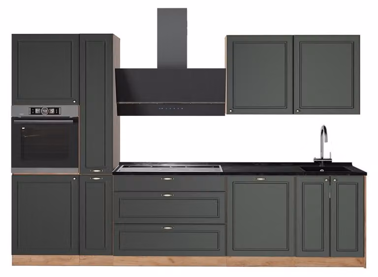Cucina componibile Vicco Fame-Line Verde-oro rustico/Rovere dorato 310 cm senza piano di lavoro, Model 64303