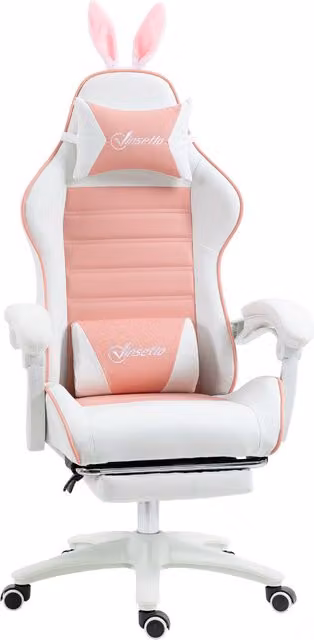 Sedia Gaming Ergonomica Vinsetto Aosom con Orecchie, Poggiapiedi Estraibile, Cuscino Lombare e Poggiatesta, Rosa – 1