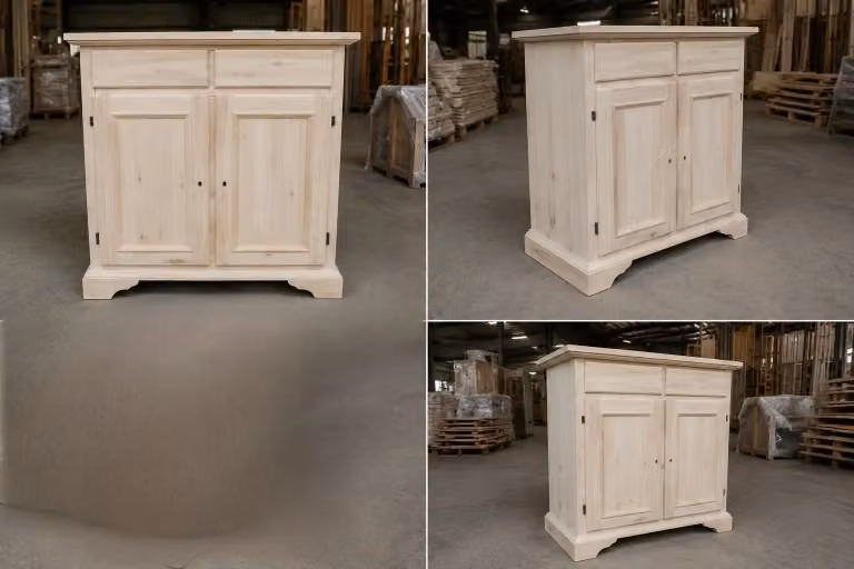 Credenza Mobili 2G con 2 porte e 2 cassetti in legno di pino e pioppo grezzo L: 90 cm, P: 40 cm, H: 94 cm