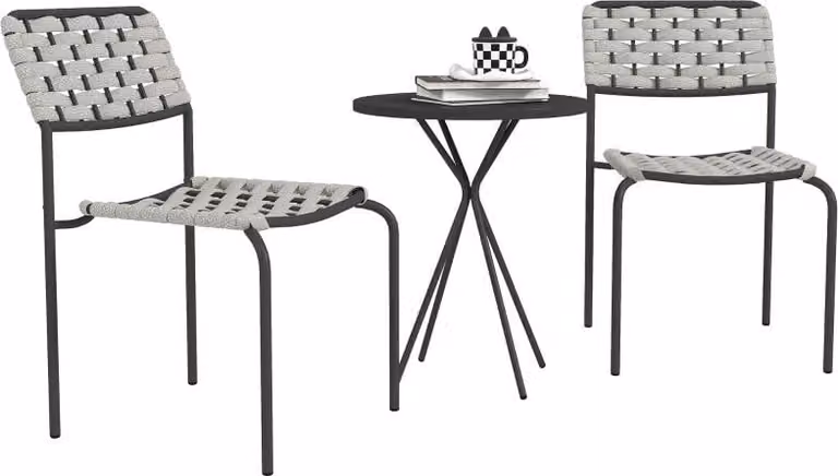 Set di mobili da giardino in polyrattan, mobili da esterno per balcone per 2 persone, set da salotto a 3 pezzi con 2 sedie impilabili e tavolo, salottino da giardino resistente alle intemperie