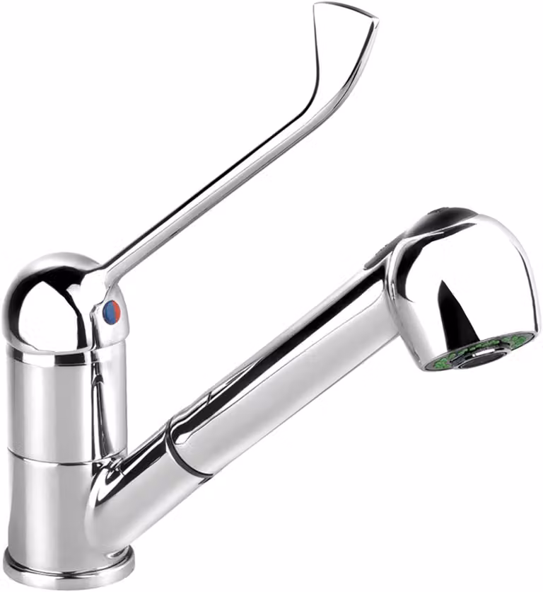 Miscelatore da cucina con doccetta, removibile, monocomando, con lungo manubrio, confezione singola, adatto per cucina e bagno