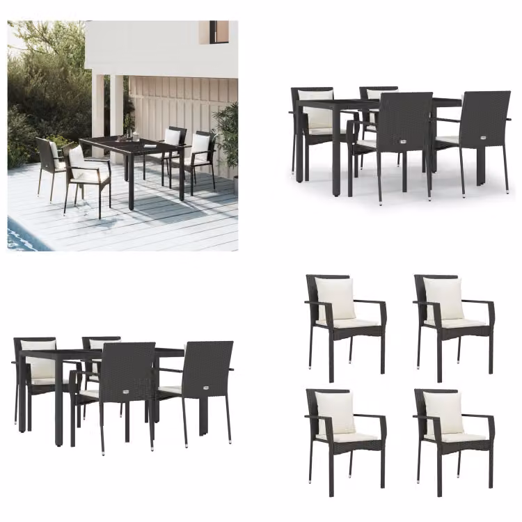 vidaXL Set da pranzo da giardino 5 pezzi con cuscini in poly rattan nero - Set da pranzo da giardino - Set da pranzo da giardino - Set da pranzo da terrazza