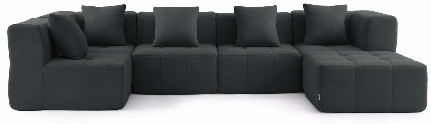 MILYSOFA SOFABULOUS: divano angolare modulare a 5 posti con chaise longue, raffinato tessuto a ricami, verde bosco