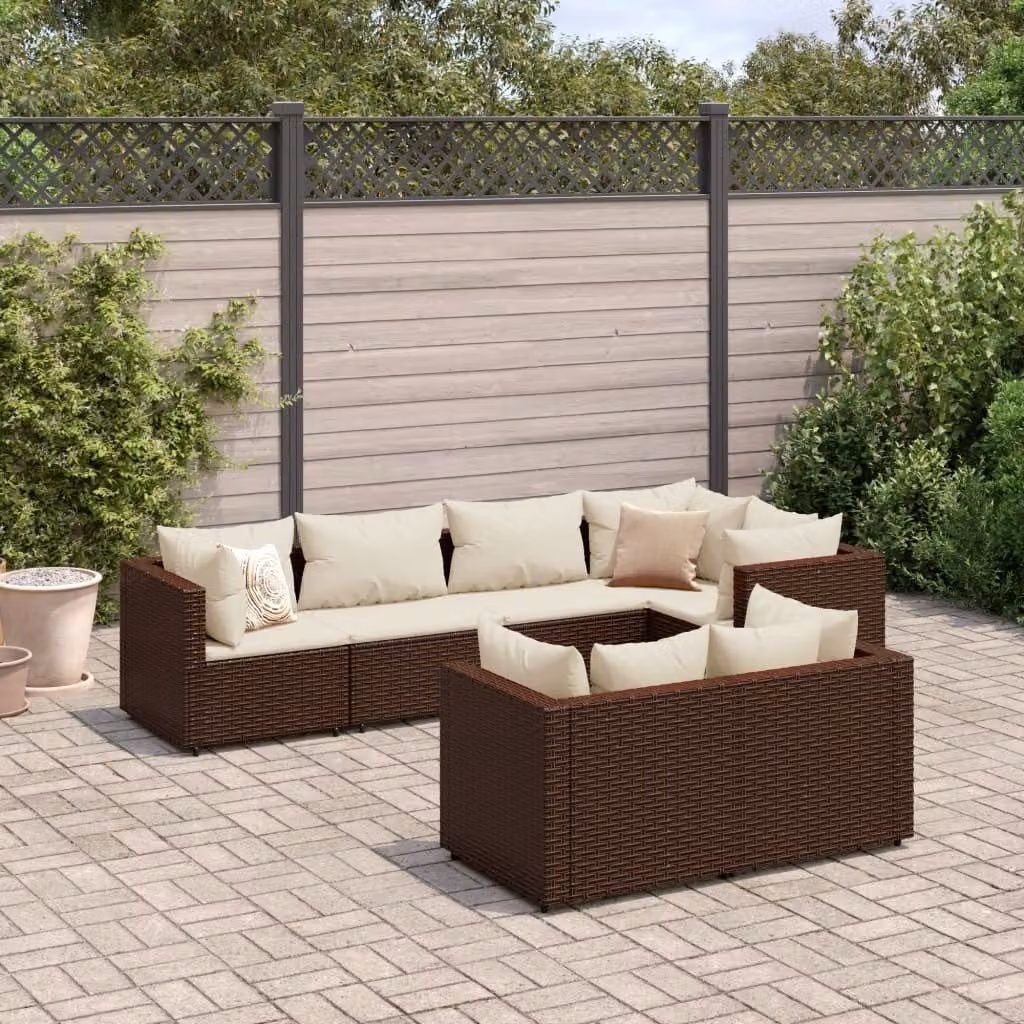Maison Exclusive - Set Divani da Giardino 7 pz con Cuscini in Polyrattan Marrone