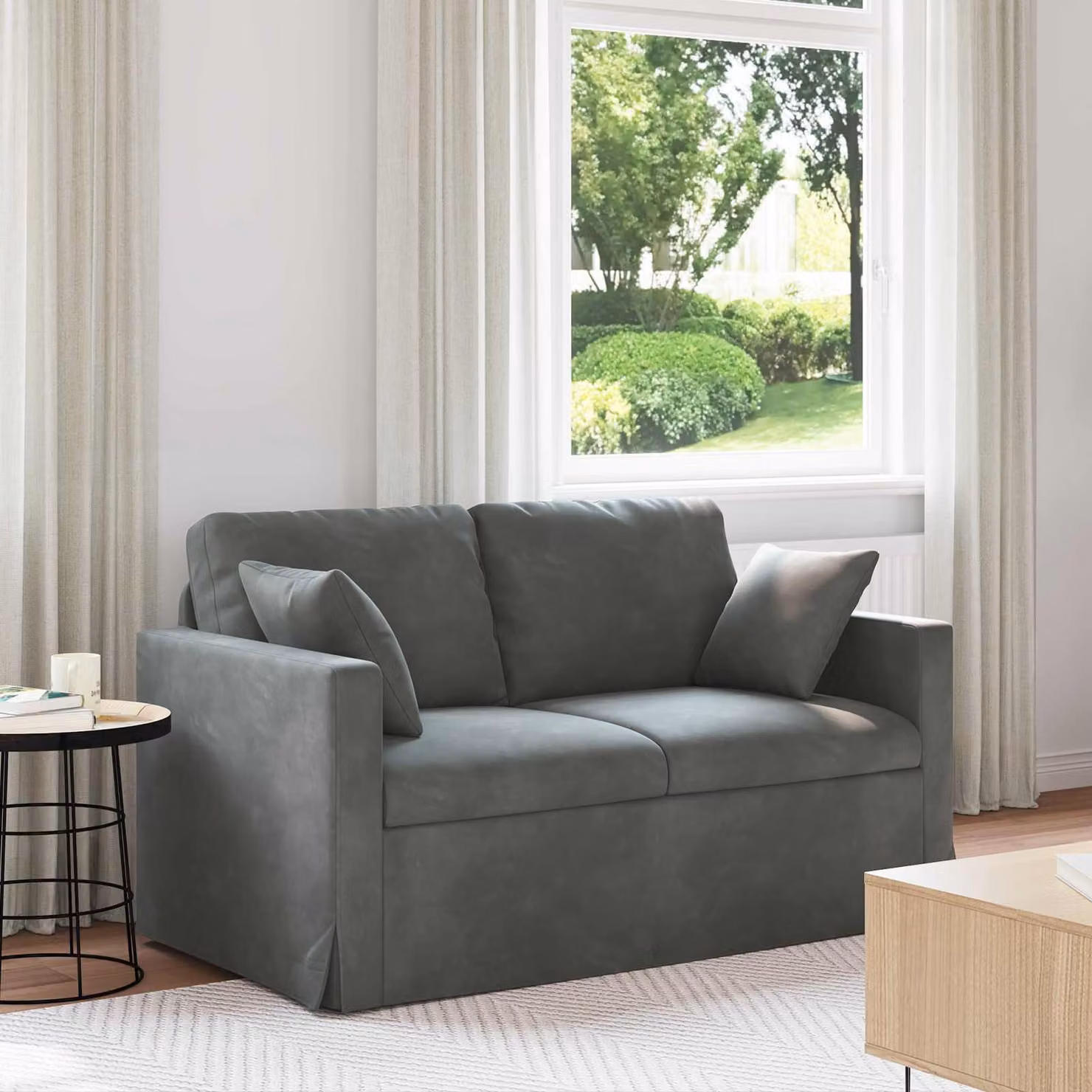 Divano moderno vidaXL in velluto grigio scuro con cuscini e coperture rimovibili L: 138 cm, P: 78 cm, H: 80 cm – 1