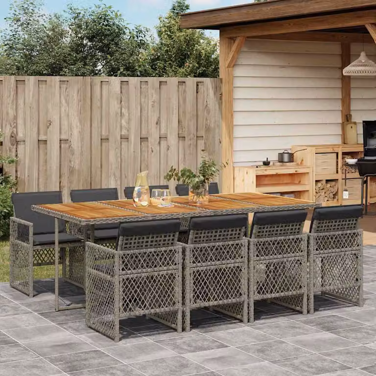 vidaXL Set da Pranzo da Giardino 9 pz in Polyrattan e Legno di Acacia Grigio