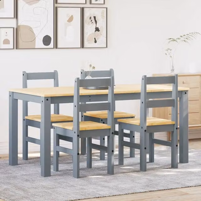 Set da Pranzo 5 pz Panama Grigio in Legno Massello di Pino 3345180