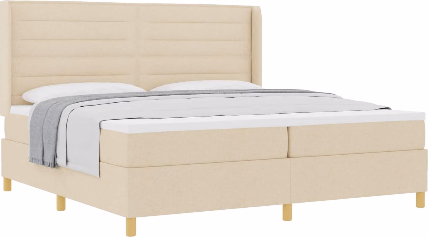 Letto a molle con materasso Crema 200 x 200 cm Tessuto