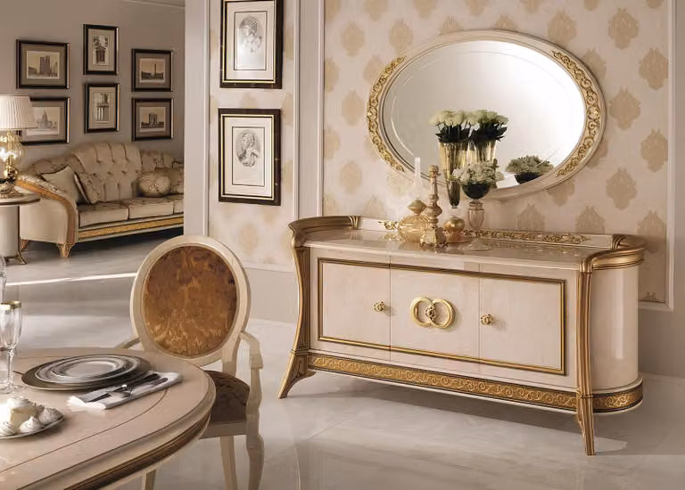 Kommode Holz Möbel Barock mit Spiegel Luxus Italienische Möbel 2tlg Garnitur