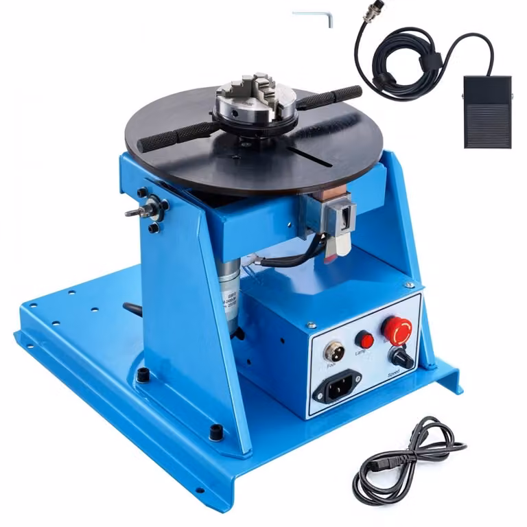 Tavola rotante di saldatura 20 W Posizionatore di saldatura 1-12 giri/min Manipolatore 10 kg (orizzontale)/5 kg (verticale) Tavola rotante 0-90° angolo di inclinazione K01-63 Mandrino a tre griffe - taglio, rettifica, assemblaggio