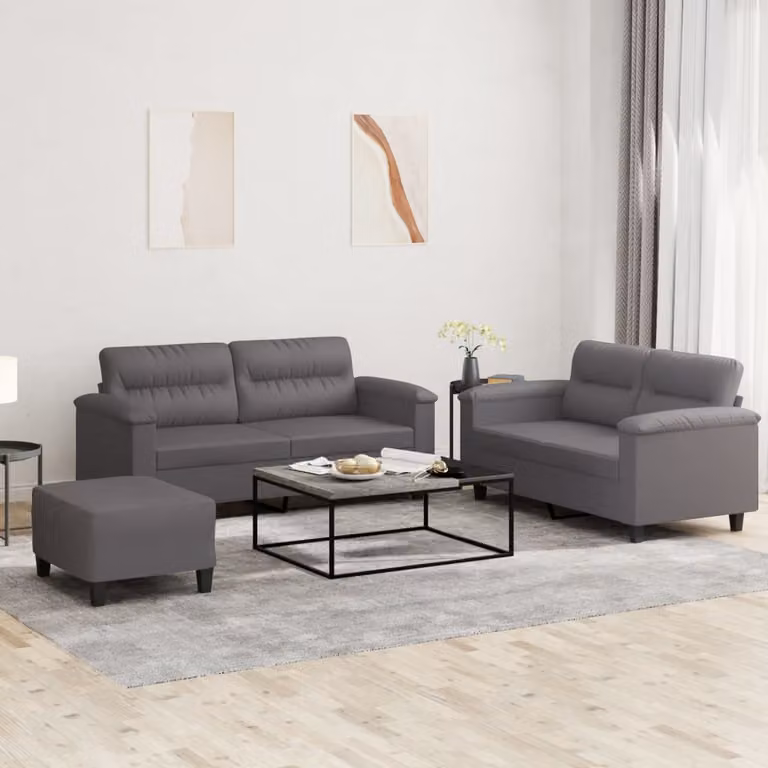 Set di divani 3 pezzi vidaXL in similpelle grigia con cuscini per soggiorno moderno