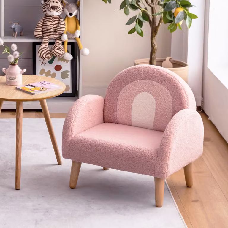 Divano imbottito per bambini Costway in tessuto morbido e schiuma ad alta elasticità, colore rosa