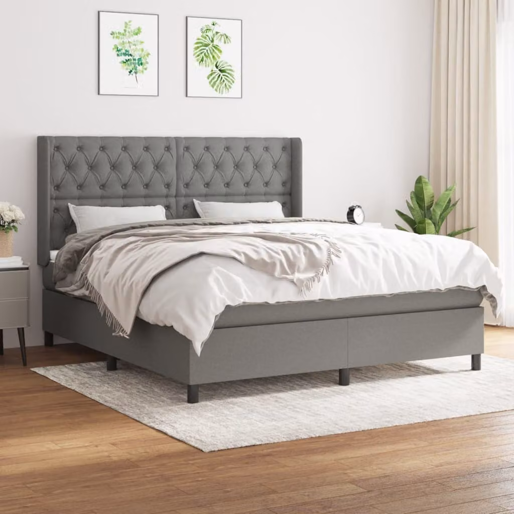 The Living Store Letto a molle con materasso grigio scuro 160x200 cm in tessuto