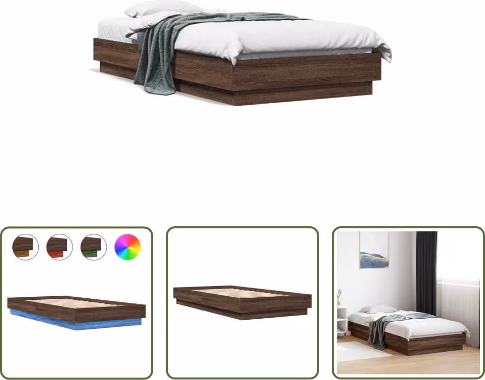 The Living Store Struttura letto con LED in rovere marrone 75x190 cm