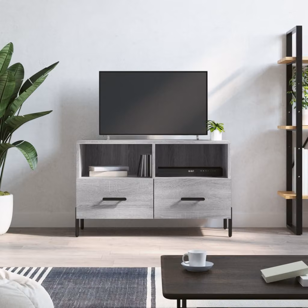 Mobile Porta TV Moderno vidaXL in Legno e Metallo, Grigio, L 80 cm x P 36 cm x H 50 cm